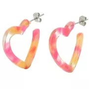 26mm Acetate heart hoop earrings - Tortoiseshell - Red x2