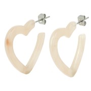 26mm Acetate heart hoop earrings - Marbled beige - ecru x2|raw }}
