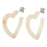 26mm Acetate heart hoop earrings - Marbled beige - ecru x2