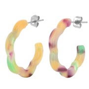 25x24mm Acetate flower hoop earrings - Tortoiseshell - Green - Orange x 2|raw }}