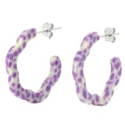25x24mm Acetate flower hoop earrings - Mottled Violet - Cream x 2|raw }}