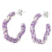 25x24mm Acetate flower hoop earrings - Mottled Violet - Cream x 2