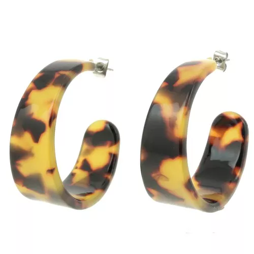 35mm Wide acetate hoop earrings Tortoiseshell Brown - Black x 2