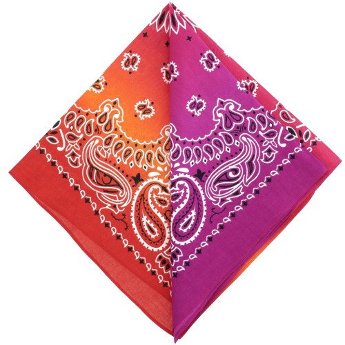 Bandana 100% cotton - Cashmere pattern - Tie and Dye - Purple - Red - Orange x1