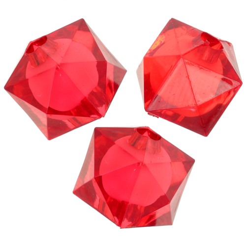10mm square faceted beads in transparent acrylic - Red x10