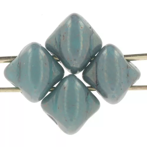 5x5mm Glass beads 2 holes Silky Bead Dia - Green Turquoise Lumi x50