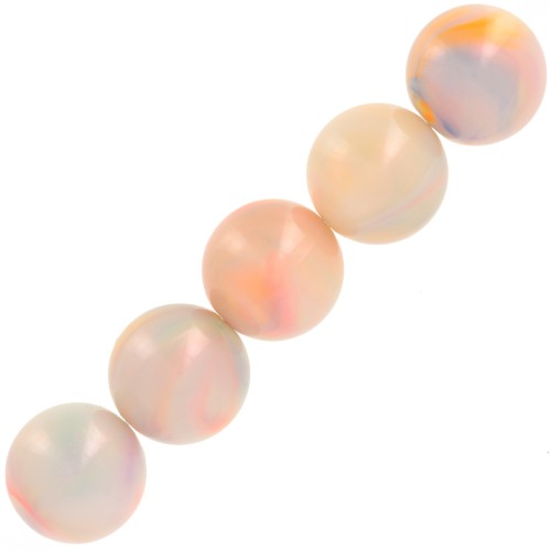 14 mm round beads in opaque resin - Marbré Multicolore nacré x6