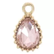 13x8mm Faceted Glass Drop Pendant - Gold Tone - Light Rose x1