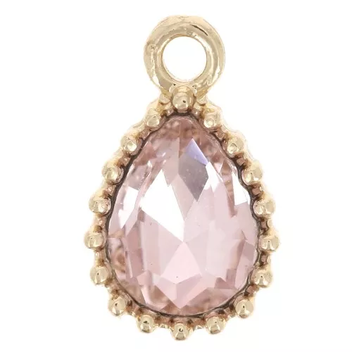 13x8mm Faceted Glass Drop Pendant - Gold Tone - Light Rose x1