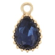 13x8mm Faceted Glass Drop Pendant - Gold Tone - Sapphire Blue x1