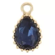 13x8mm Faceted Glass Drop Pendant - Gold Tone - Sapphire Blue x1