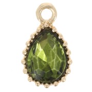13x8mm Faceted Glass Drop Pendant - Gold Tone - Green x1
