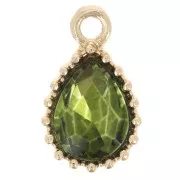 13x8mm Faceted Glass Drop Pendant - Gold Tone - Green x1