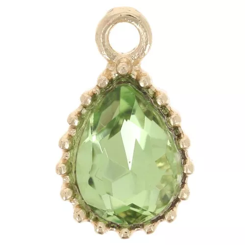 13x8mm Faceted Glass Drop Pendant - Gold Tone - Light Green x1