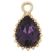 13x8mm Faceted Glass Drop Pendant - Gold Tone - Violet x1
