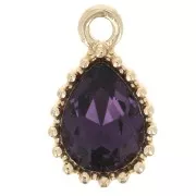 13x8mm Faceted Glass Drop Pendant - Gold Tone - Violet x1