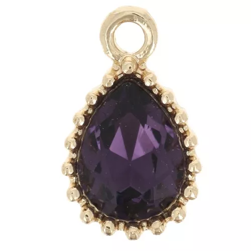 13x8mm Faceted Glass Drop Pendant - Gold Tone - Violet x1