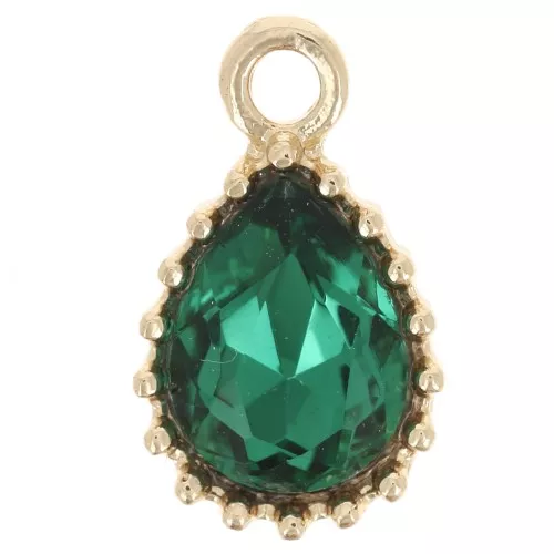 13x8mm Faceted Glass Drop Pendant - Gold Tone - Emerald Green x1