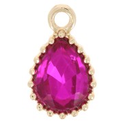 13x8mm faceted glass drop pendant - Gold Tone - Fuchsia x1|raw }}