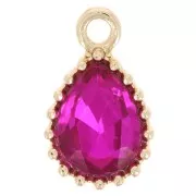 13x8mm faceted glass drop pendant - Gold Tone - Fuchsia x1