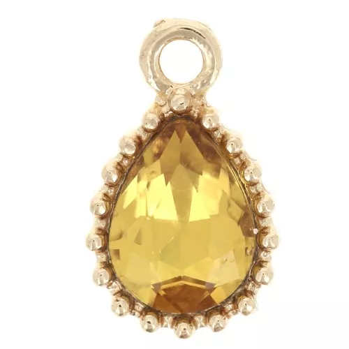 13x8mm Faceted Glass Drop Pendant - Gold Tone - Topaz x1