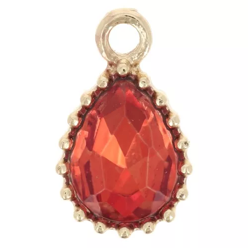 13x8mm faceted glass drop pendant - Gold Tone - Orange x1