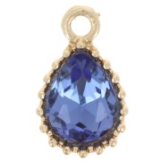 13x8mm Faceted Glass Drop Pendant - Gold Tone - Light blue x1