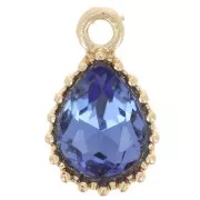 13x8mm Faceted Glass Drop Pendant - Gold Tone - Light blue x1