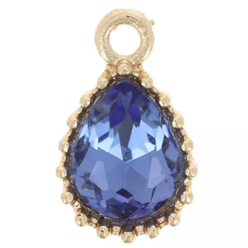 13x8mm Faceted Glass Drop Pendant - Gold Tone - Light blue x1