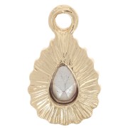 13x8mm Faceted Glass Drop Pendant - Gold Tone - Light blue x1