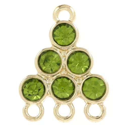 18x13.5mm Chandelier pendant with glass cabochons - Olive - Gold x1