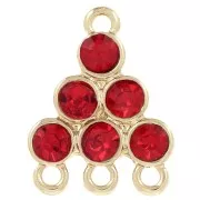 18x13.5mm Chandelier pendant with glass cabochons - Red - Gold x1