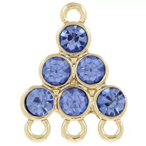 18x13.5mm Chandelier pendant with glass cabochons - Blue - Gold x1