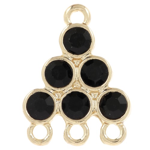 18x13.5mm Chandelier pendant with glass cabochons - Black - Gold x1