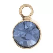 Breloque ronde 4 mm verre facetté - Doré - Bleu clair x1