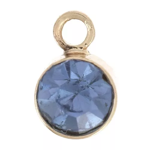 4mm Round faceted glass charm - Gold Tone - Light blue x1