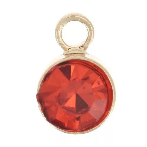 4mm Round faceted glass charm - Gold Tone - Orange x1