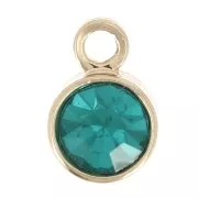 4mm Round faceted glass charm - Gold Tone - Petrol blue x1