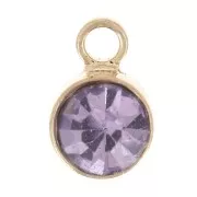 4mm Round faceted glass charm - Gold Tone - Lilac x1