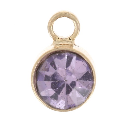 4mm Round faceted glass charm - Gold Tone - Lilac x1