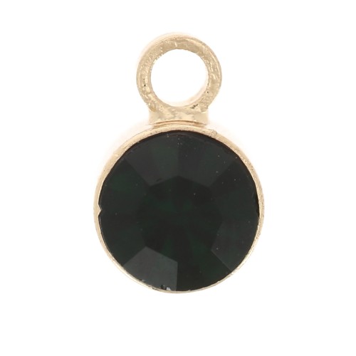 4mm Round faceted glass charm - Gold Tone - Emerald green x1