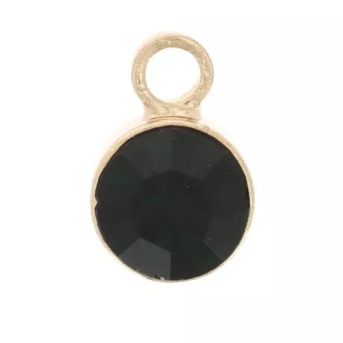 4mm Round faceted glass charm - Gold Tone - Emerald green x1