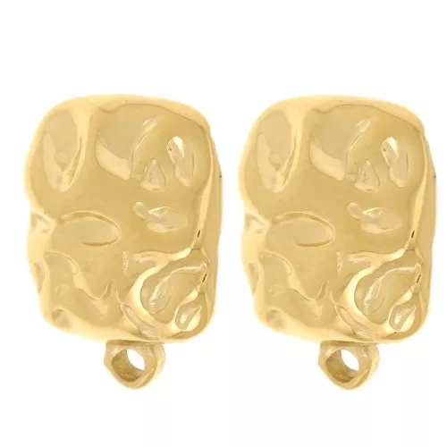 14x12mm 304L stainless steel Square hammered earstuds closed ring - Gold x2