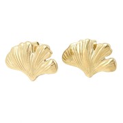 11x17mm Stainless steel 316L Ginkgo earstuds with open ring - Gold x2