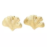 11x17mm Stainless steel 316L Ginkgo earstuds with open ring - Gold x2