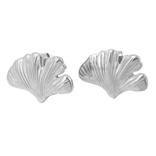11x17mm Stainless steel 316L Ginkgo earstuds with open ring x2