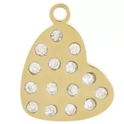 12x9mm Stainless steel 316L Heart charm with rhinestones - Gold x1