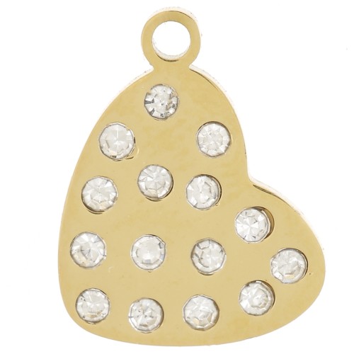 12x9mm Stainless steel 316L Heart charm with rhinestones - Gold x1