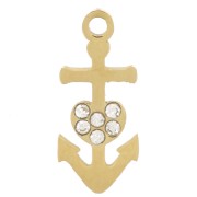 12x5mm Stainless steel 316L Charm anchor with rhinestones - Gold x1|raw }}