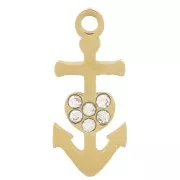 12x5mm Stainless steel 316L Charm anchor with rhinestones - Gold x1